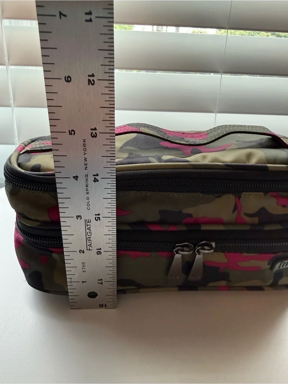 Lug brand olive/pink/black Camo Cosmetic Case with lots of storage sections